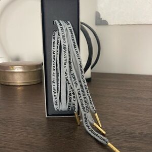 Golden Goose Gray and Black Logo Cotton Shoelaces with Gold Tips